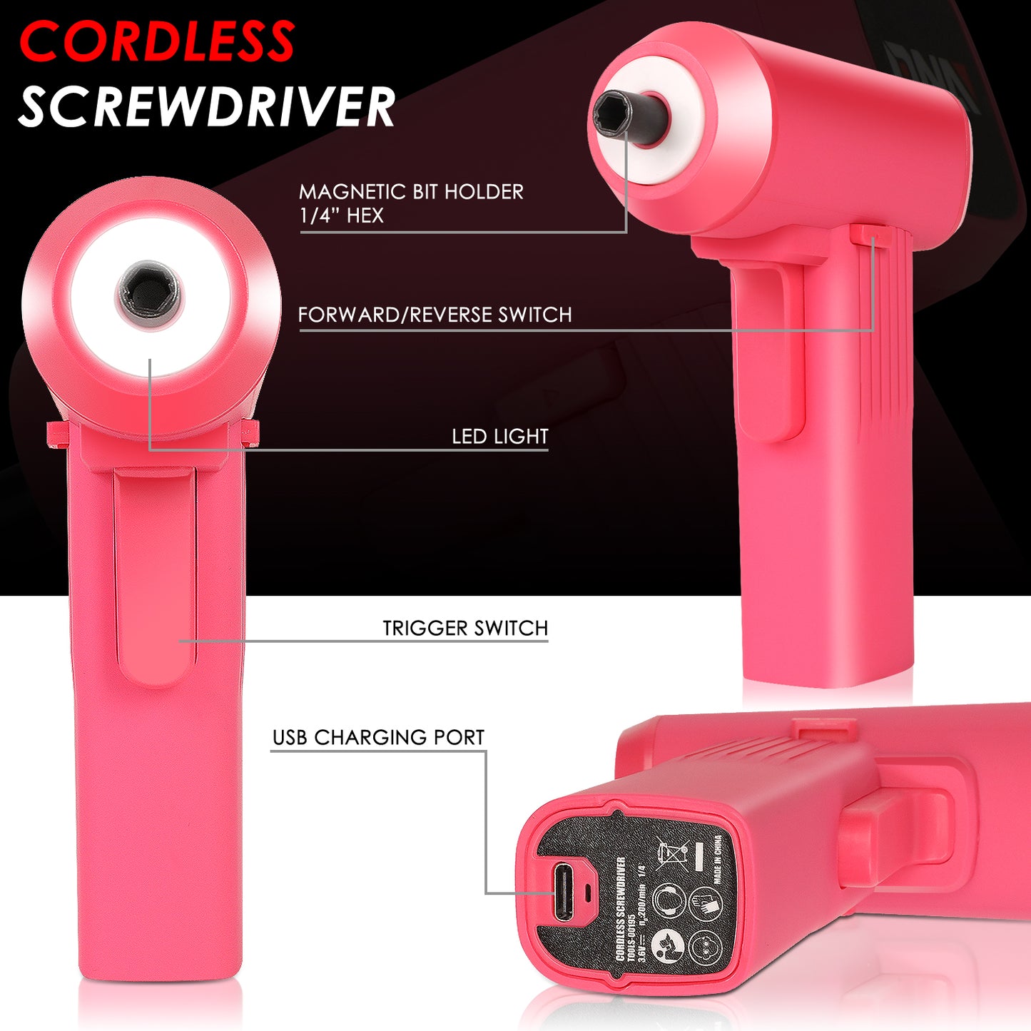 HERRAMIENTAS 200 RPM - 4NM MAX TORQUE - 32PCS BITS - LED LIGHT - PINK