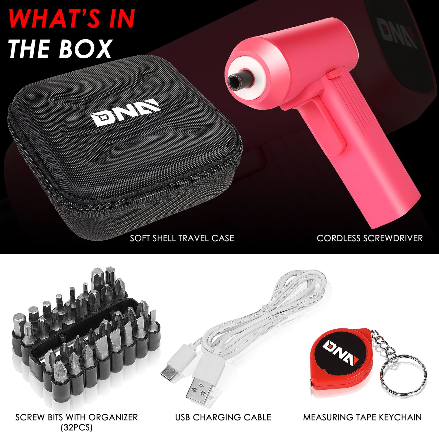 HERRAMIENTAS 200 RPM - 4NM MAX TORQUE - 32PCS BITS - LED LIGHT - PINK