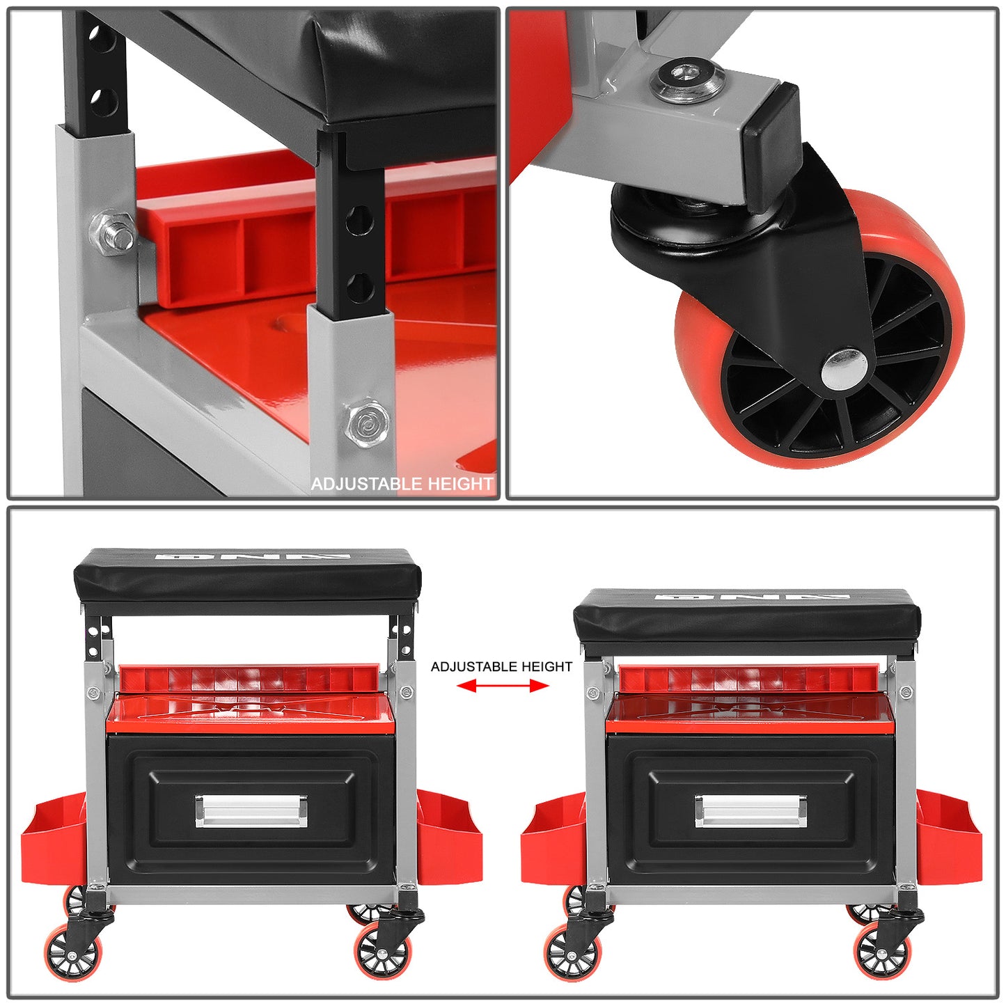 HERRAMIENTAS 17.5" H X 23.6" W X 15.8" D - HEIGHT ADJUSTABLE - 350LBS MAX - BLACK / RED