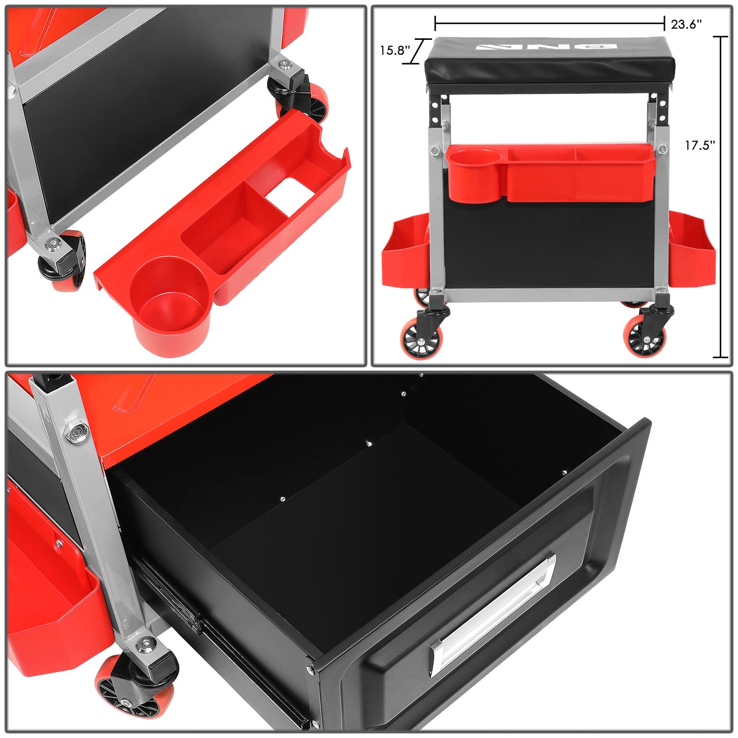 HERRAMIENTAS 17.5" H X 23.6" W X 15.8" D - HEIGHT ADJUSTABLE - 350LBS MAX - BLACK / RED