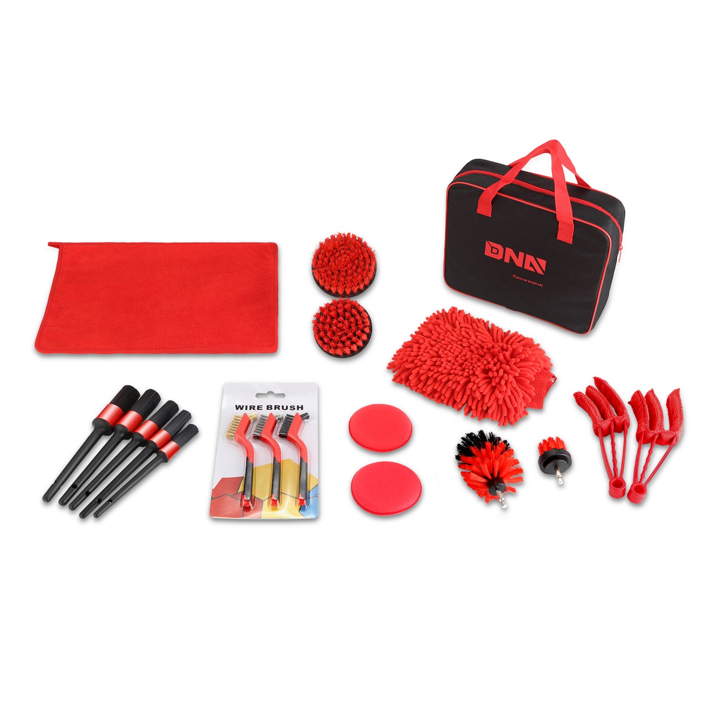 HERRAMIENTAS 19PCS - CAR BRUSH SET - RED