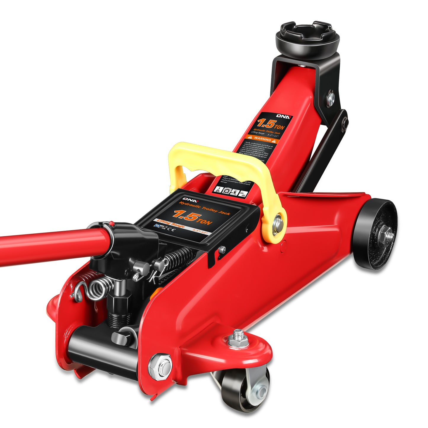 HERRAMIENTAS 1.5 TON 3000 LBS - 5.3" - 12" - RED - FOR VERTICALLIFTING JOBS ONLY, NEVER USE AS A JACK STAND TO HOLD LOAD FOR ANY PROLONGED PERIOD, CAN NOT USED WHERE SIDE OR DOWNWARD FORCE