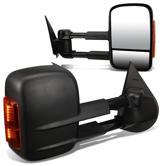 RETROVISORES EXTENDIBLES TOWING MIRROR - 07-13 CHEVY SILVERADO / GMC SIERRA - PAIR - MANUAL W/O HEATED - BLACK - LED AMBER SIGNAL