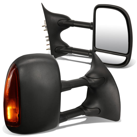 RETROVISORES EXTENDIBLES TOWING MIRROR - 99-07 FORD F-250, F-350, F-450, F-550 - SUPER DUTY - PAIR - MANUAL W/O HEATED - AMBER SIGNAL - BLACK