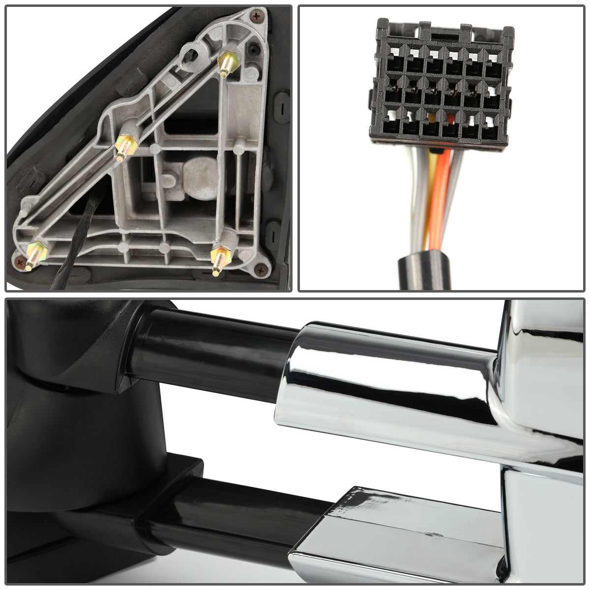 RETROVISORES EXTENDIBLES TOWING MIRROR - 14-18 CHEVY SILVERADO 1500 / 14-20 GMC SIERRA 1500 / 15-20 CHEVY SILVERADO 2500HD, 3500HD, GMC SIERRA 2500HD, 3500HD - PAIR - POWERED W/ HEATED - CHROME