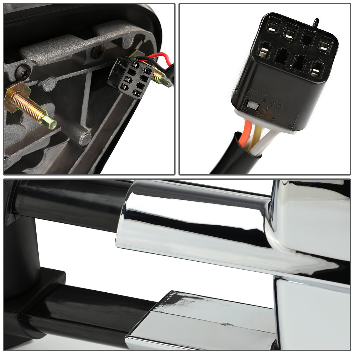 RETROVISORES EXTENDIBLES TOWING MIRROR - 99-02 CHEVY SILVERADO 1500, 2500, 3500, GMC SIERRA 1500, 2500, 3500 / 00-02 CHEVY TAHOE, CHEVY SUBURBAN 1500, 2500, GMC YUKON - PAIR - POWERED W/ HEATED - AMBER SIGNAL - CHROME