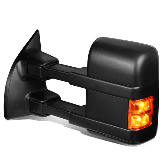 RETROVISORES EXTENDIBLES TOWING MIRROR - 99-07 FORD F-250, F-350, F-450, F-550 - SUPER DUTY - LEFT - POWERED W/ HEATED - LED AMBER SIGNAL - BLACK