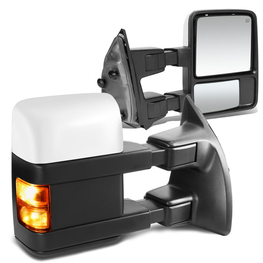 RETROVISORES EXTENDIBLES TOWING MIRROR - 99-07 FORD F-250, F-350, F-450, F-550 - SUPER DUTY - PAIR - POWERED W/ HEATED - LED AMBER SIGNAL - CHROME