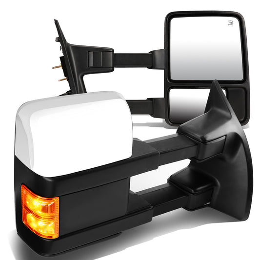RETROVISORES EXTENDIBLES TOWING MIRROR - 08-16 FORD F-250, F-350, F-450, F-550 - SUPER DUTY - PAIR - POWERED W/ HEATED - AMBER SIGNAL - CHROME