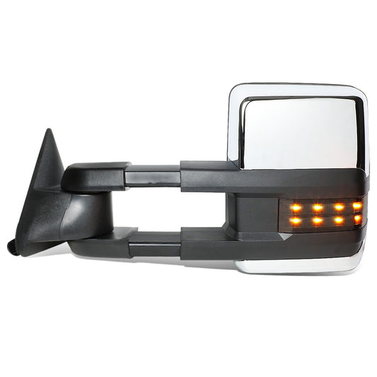 RETROVISORES EXTENDIBLES TOWING MIRROR - 88-98 CHEVY GMC C/K 1500 / 88-00 CHEVY GMC C/K 2500 / 88-02 CHEVY GMC C3500 / 88-00 CHEVY GMC K3500 / 95-99 CHEVY TAHOE / 92-99 GMC YUKON, SUBURBAN - LEFT - POWERED W/O HEATED - LED SMOKE SIGNAL - CHROME