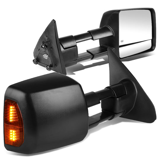 RETROVISORES EXTENDIBLES TOWING MIRROR - 07-16 TOYOTA TUNDRA - PAIR - POWERED W/ HEATED - LED AMBER SIGNAL - BLACK
