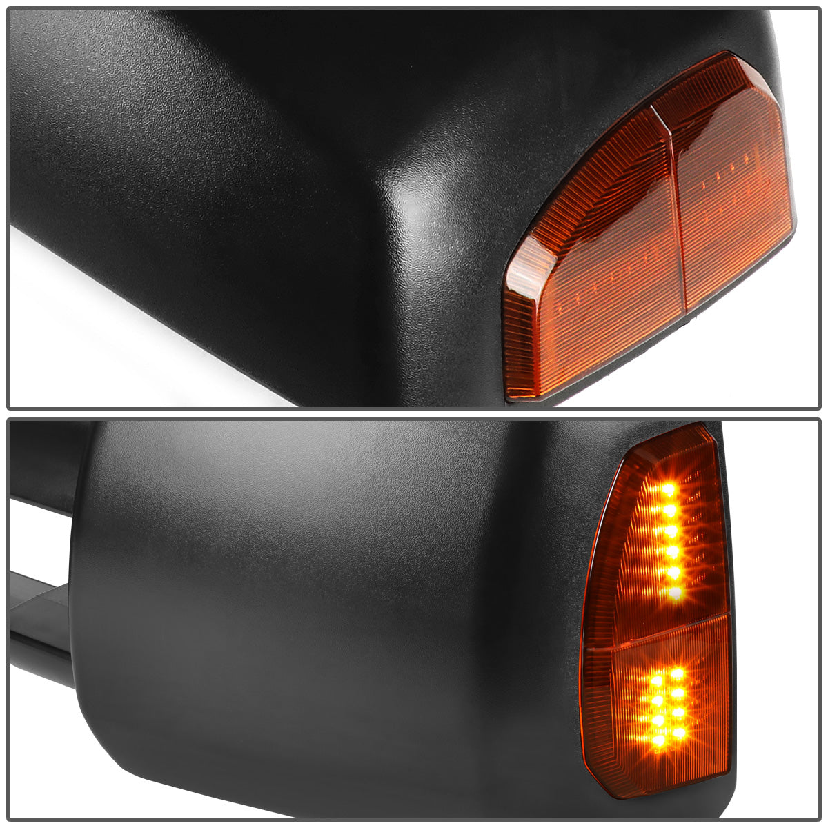RETROVISORES EXTENDIBLES TOWING MIRROR - 09-16 DODGE RAM 1500 / 10-16 DODGE RAM 2500, 3500, 4500, 5500 - OE STYLE - RIGHT - POWERED W/ HEATED W/ TEMPERATURE SENSOR W/ PUDDLE LIGHT - LED AMBER SIGNAL - BLACK