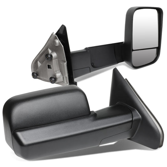 RETROVISORES EXTENDIBLES TOWING MIRROR - 02-08 DODGE RAM 1500 / 03-09 DODGE RAM 2500, 3500 - PAIR - MANUAL W/ HEATED W/ PUDDLE LIGHT - BLACK