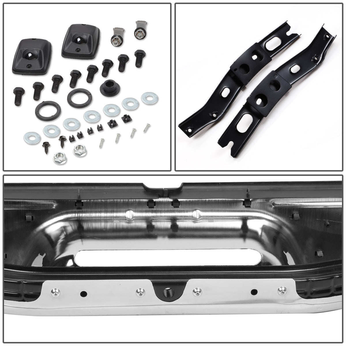 nan REAR BUMPER - 95-04 TOYOTA TACOMA - W/ LICENSE PLATE LIGHTS - W/O PARKING SENSOR HOLES - BLACK / CHROME TRIM