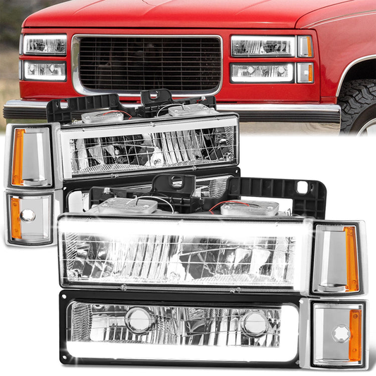 FAROS CLEAR LENS,AMBER REFLECTOR,CHROME HOUSING - 8PCS - LED BAR - 94-99 GMC C1500 K1500 YUKON / 94-99 GMC C1500 SUBURBAN C2500 SUBURBAN K1500 SUBURBAN K2500 SUBURBAN / 94-00 GMC C2500 C3500 K2500 K3500 - FITS MODELS WITH COMPOSITE HEADLIGHTS ONLY