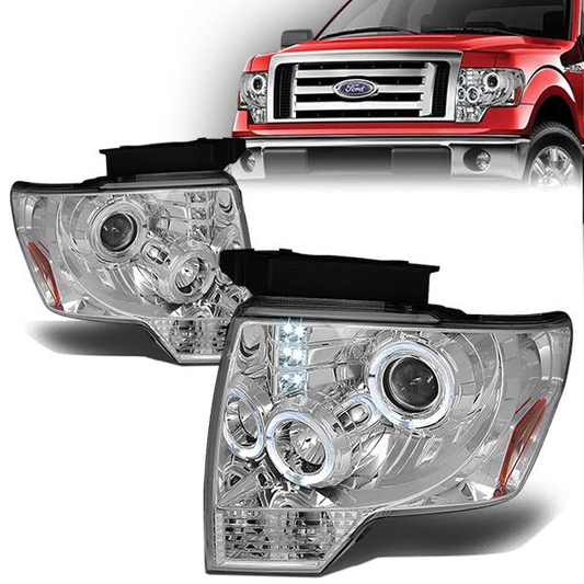 FAROS 09-14 FORD F-150 2/4-DOOR - LED - HALO PROJECTOR - CHROME HOUSING / AMBER CORNER - H1 LOW BEAM / HIGH BEAM