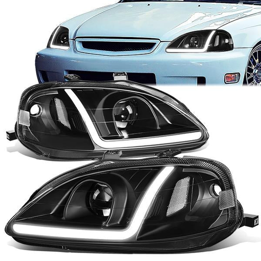 FAROS 99-00 HONDA CIVIC - LED RUNNING LIGHT REQUIRES WIRING INTO EXISTING LIGHTING WIRE HARNESS - LED DRL - PROJECTOR - BLACK HOUSING / CLEAR CORNER - H7 LOW BEAM / H7 HIGH BEAM