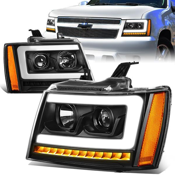 FAROS 07-13 CHEVY AVALANCHE, SUBURBAN 2500 / 07-14 CHEVY TAHOE, SUBURBAN 1500 - LED DRL - C-BAR - BLACK HOUSING / AMBER CORNER