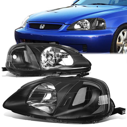 FAROS 99-00 HONDA CIVIC 2/3/4-DOOR - H4 LOW BEAM / HIGH BEAM - BLACK HOUSING / CLEAR CORNER