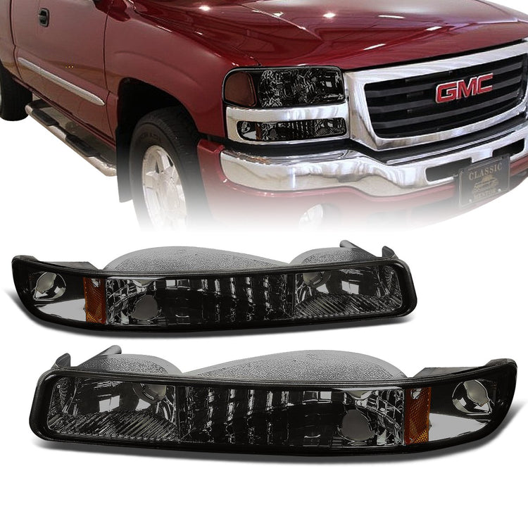 CUARTOS LUZ 99-06 GMC SIERRA 1500, 2500, 3500 AND HD MODELS / 2007 SIERRA 1500, 2500, 3500 AND HD MODELS CLASSIC ONLY / 00-06 YUKON 1500, 2500 - DOES NOT FIT C3 OR DENALI MODELS - 2PC - SMOKE / AMBER CORNER