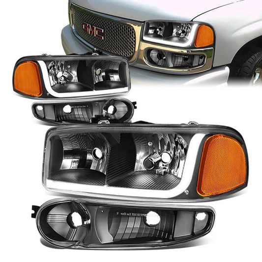 FAROS 2001 GMC SIERRA C3 / 02-06 GMC SIERRA 1500 DENALI / 01-06 GMC YUKON DENALI, YUKON XL 1500 DENALI / 2007 GMC SIERRA 1500 DENALI - LED DRL - 4PC - BLACK HOUSING / AMBER CORNER