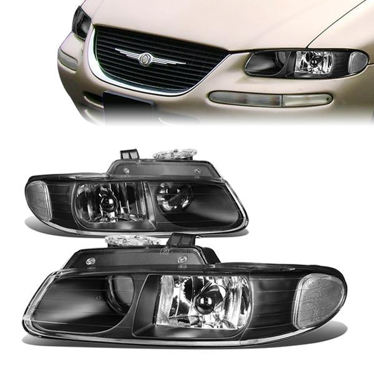 FAROS 96-00 DODGE CARAVAN, GRAND CARAVAN, PLYMOUTH VOYAGER, GRAND VOYAGER, CHRYSLER TOWN & COUNTRY, CHRYSLER VOYAGER, GRAND VOYAGER - 3DR/4DR - LED - 9005XS LOW BEAM / 9005 HIGH - BLACK HOUSING / CLEAR CORNER