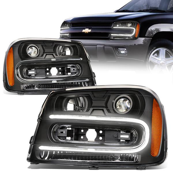 FAROS 02-06 CHEVY TRAILBLAZER EXT / 02-09 CHEVY TRAILBLAZER - 4DR - LED DRL - OE - BLACK HOUSING / AMBER CORNER