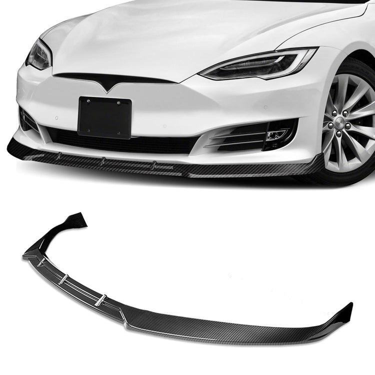 LIP FRONTAL 16-20 TESLA MODEL S - REQUIRES DRILLING BUMPER FOR INSTALLATION - 3PC - CARBON FIBER LOOK