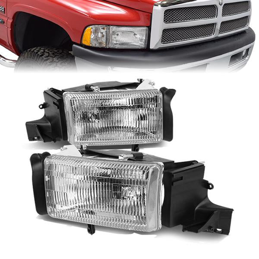 FAROS 94-02 DODGE RAM 2500 , 3500 / 94-01 RAM 1500 2/4-DOOR - DOES NOT FIT SPORT MODELS - 2PC - OEM STYLE - CHROME HOUSING - 9004 LOW BEAM / HIGH BEAM