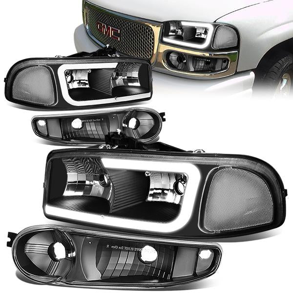 FAROS 00-06 GMC YUKON / 01-06 GMC YUKON XL 1500 / 02-06 GMC SIERRA 1500 / 2007 GMC SIERRA 1500 CLASSIC - FITS DENALI MODELS ONLY - LED DRL - BLACK HOUSING / CLEAR CORNER - 9005 LOW BEAM / 9005 HIGH BEAM