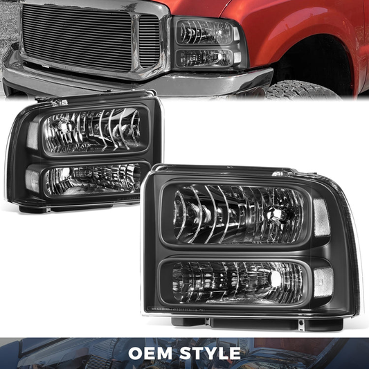 FAROS 04 FORD SUPER DUTY ONE PIECE HEADLIGHT WITH WIRE BULBS AND INSTRUCTION (BLACK HOUSING WITH CLEAR REFLECTOR)