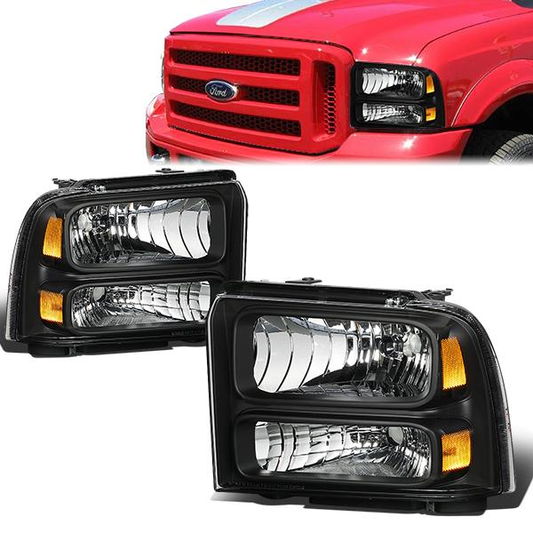 FAROS 05-07 FORD F-250, F-350, F-450, F-550 - SUPER DUTY 2/4-DOOR - H13 LOW BEAM / HIGH BEAM - BLACK HOUSING / AMBER CORNER