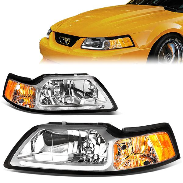 FAROS 99-04 FORD MUSTANG - LED DRL - DAY TIME RUNNING LIGHT STRIP REQUIRES WIRING TO VEHICLE - CHROME HOUSING / AMBER CORNER - 9007 LOW / HIGH BEAM