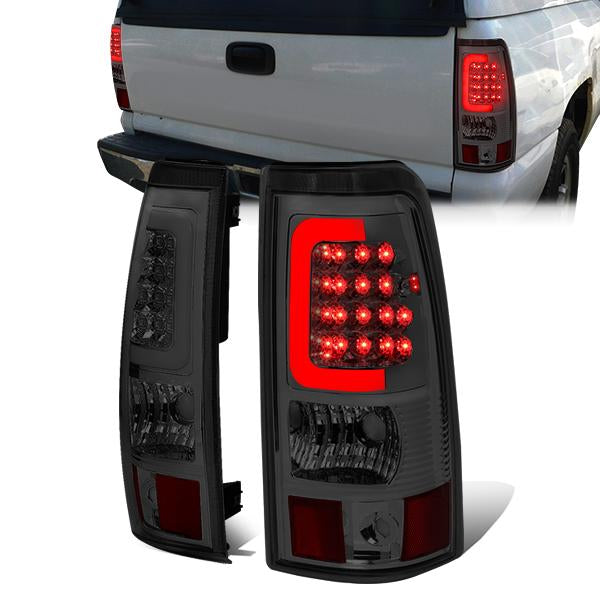 FAROS TRASEROS 03-06 CHEVY SILVERADO 1500 , 2500 , 3500 , HD MODELS , GMC SIERRA 1500 , 2500 , 3500 , HD MODELS / 2007 CHEVY SILVERADO , GMC SIERRA CLASSIC MODELS - C-BAR - 3D - U-HALO LED - FITS FLEETSIDE MODELS ONLY , DOES NOT FIT DUALLY MODELS - CHROME