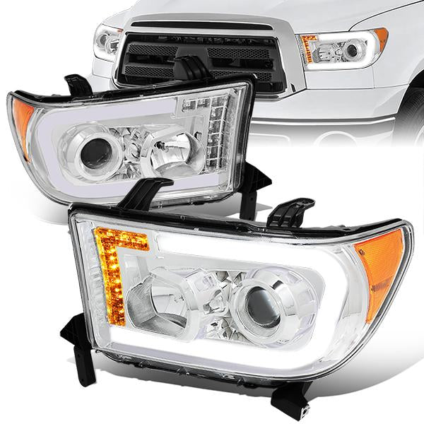 FAROS 08-17 TOYOTA SEQUOIA / 07-13 TOYOTA TUNDRA - FITS MODELS WITHOUT LEVEL ADJUSTER - DRL LIGHT BAR WILL REQUIRE WIRING TO EXISTING HARNESS - LED DRL - PROJECTOR - CHROME HOUSING / AMBER CORNER - H1 LOW BEAM / H1 HIGH BEAM