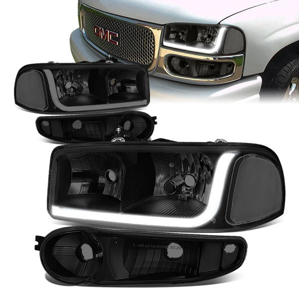FAROS 2001 GMC SIERRA C3 / 02-06 GMC SIERRA 1500 DENALI / 01-06 GMC YUKON DENALI, YUKON XL 1500 DENALI / 2007 GMC SIERRA 1500 DENALI - LED DRL - 4PC - BLACK HOUSING / CLEAR CORNER / SMOKE LENS