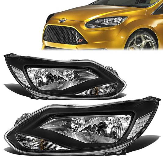 FAROS 12-14 FORD FOCUS 4-DOOR - FITS MODELS WITH HALOGEN HEADLIGHTS - H7 LOW BEAM / H1 HIGH BEAM - BLACK HOUSING / CLEAR CORNER