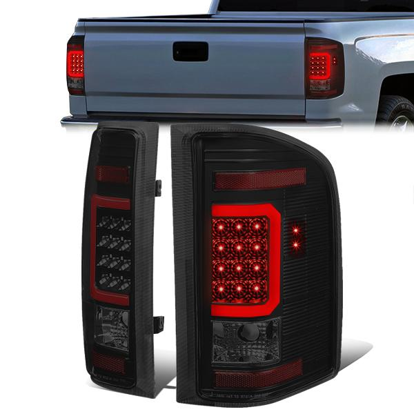FAROS TRASEROS 07-13 CHEVY SILVERADO 1500 , GMC SIERRA 1500 / 07-14 CHEVY SILVERADO 2500HD , 3500HD , GMC SIERRA 2500HD , 3500HD - RED 3D STRIP - LED - BLACK / SMOKE