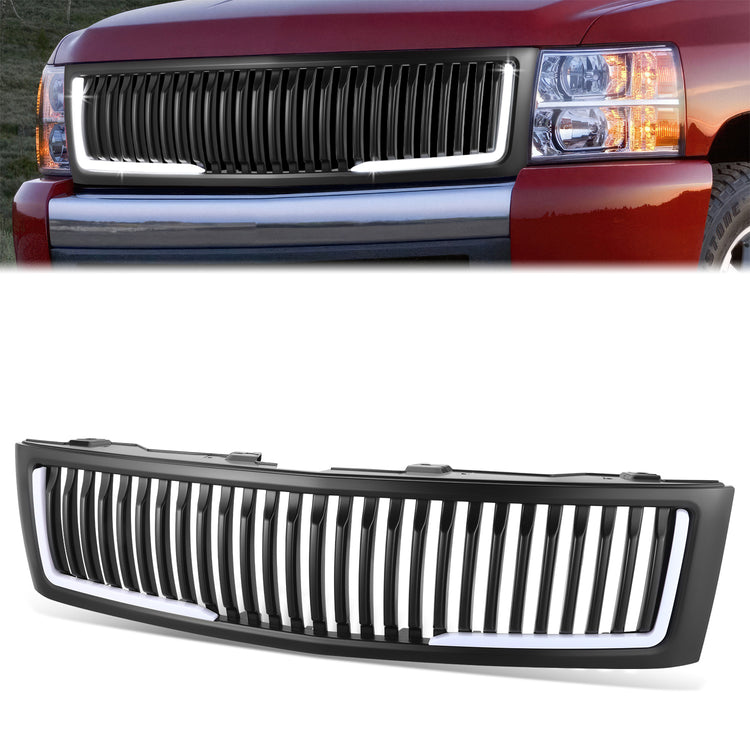 PARRILLA GRILLE - 07-13 CHEVY SILVERADO 1500 - VERTICAL SLAT STYLE - W / L-PATTERN LED LIGHT BAR - BLACK