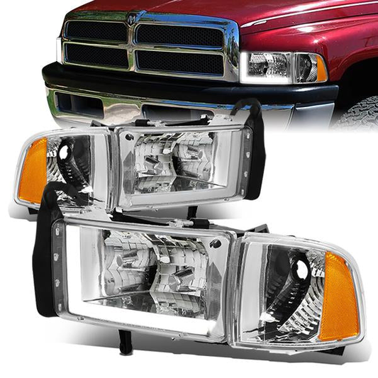 FAROS 94-01 DODGE RAM 1500 / 94-02 DODGE RAM 2500 3500 - DOES NOT FIT SPORT MODELS - LED DRL - CHROME HOUSING / AMBER CORNER - 9004 LOW BEAM / HIGH BEAM