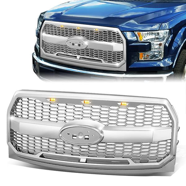 PARRILLA GRILLE - 15-17 FORD F-150 - HONEYCOMB MESH - W/ LED LIGHTS - CHROME