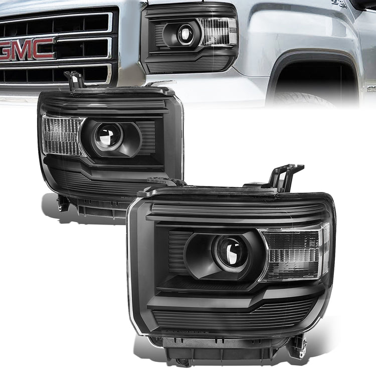 FAROS 14-15 GMC SIERRA 1500 / 15-17 GMC SIERRA 2500 , 3500 2/4-DOOR - FITS HALOGEN HEADLIGHTS MODELS ONLY - PROJECTOR - H7 LOW BEAM / HIGH BEAM - BLACK HOUSING / CLEAR CORNER