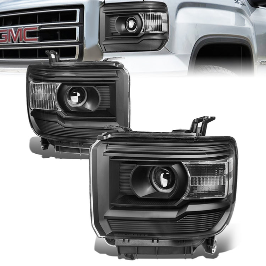 FAROS 14-15 GMC SIERRA 1500 / 15-17 GMC SIERRA 2500 , 3500 2/4-DOOR - FITS HALOGEN HEADLIGHTS MODELS ONLY - PROJECTOR - H7 LOW BEAM / HIGH BEAM - BLACK HOUSING / CLEAR CORNER