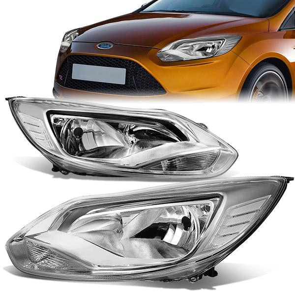 FAROS 12-14 FORD FOCUS 4-DOOR - FITS MODELS WITH HALOGEN HEADLIGHTS - H7 LOW BEAM / H1 HIGH BEAM - CHROME HOUSING / CLEAR CORNER