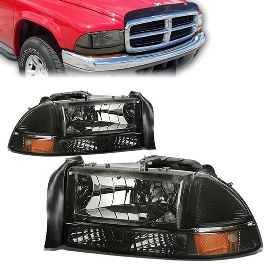 FAROS 97-04 DODGE DAKOTA / 98-04 DURANGO 2/4-DOOR - 4PC - SMOKE HOUSING / AMBER CORNER - 9007 LOW BEAM / HIGH BEAM