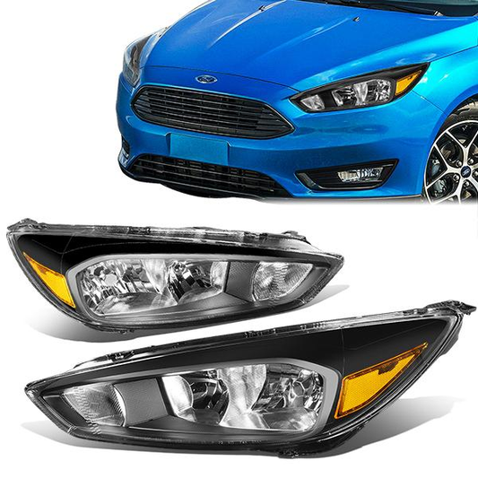 FAROS 15-17 FORD FOCUS 4-DOOR - FITS HALOGEN AND NON-ELECTRIC MODELS ONLY - H11 LOW BEAM / H1 HIGH BEAM - BLACK HOUSING / AMBER CORNER