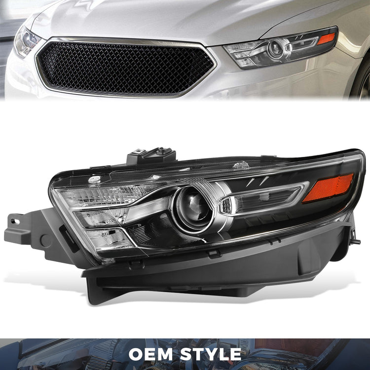 FAROS OE STYLE - 13-19 FORD TAURUS - FITS MODELS WITH FACTORY HALOGEN HEADLIGHTS - 9012 HIGH / LOW BEAM / 3457NA TURN SIGNAL / WY5W SIDE MARKER - BLACK HOUSING - LEFT