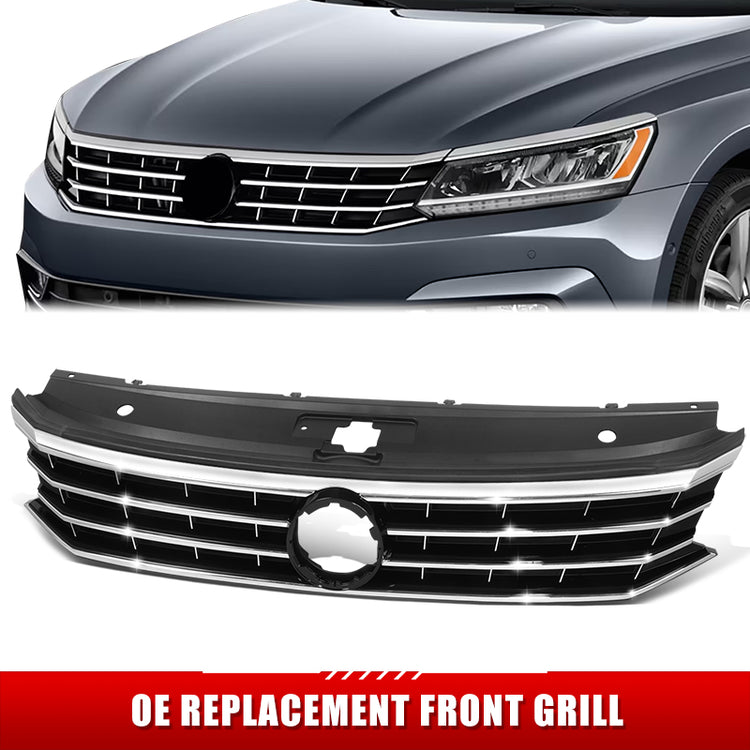 PARRILLA GRILLE - VG PASAT '16-'19/'20-ON/ GRILLE ASS'Y 16-19/ PAINTED BLACK/SILVER/ W/CHROME MOULDING/ (W/O COLLISION WARNING)/(LED TYPE)//PARTS.NO,VW1200170//OEM NO,561853651GNLB