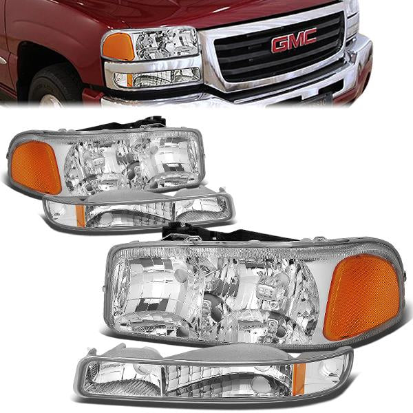 FAROS 99-07 GMC SIERRA 1500 / 99-04 2500 / 01-07 1500 HD/2500 HD/3500 HD / 99-06 YUKON / 00-06 YUKON XL 1500/2500 / 2001 SIERRA C3 - 4PC - 9005 LOW BEAM / HIGH BEAM - CHROME HOUSING / AMBER CORNER