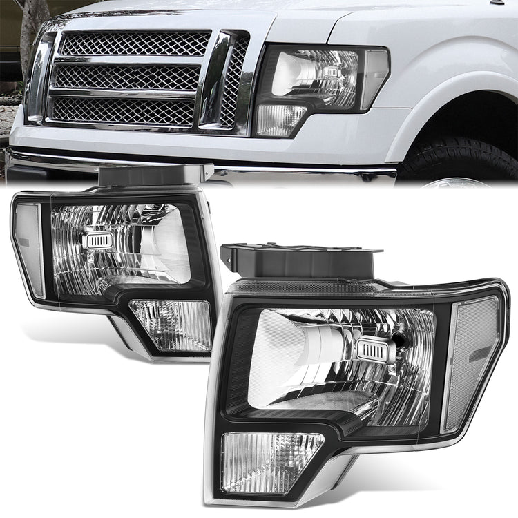 FAROS F-150 2009-2013//WHITE HOOD, WHITE REVERSE, BLACK TRIM FRAME NEAR AND FAR LIGHT WITH BLUE LIGHT BULB